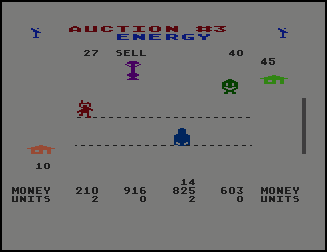 M.U.L.E. Online auction screen with four players bidding on energy