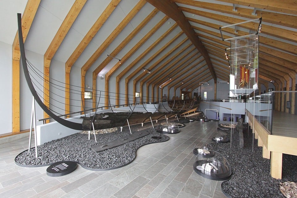 Hedeby longship displayed inside the Viking Museum Haithabu ship hall